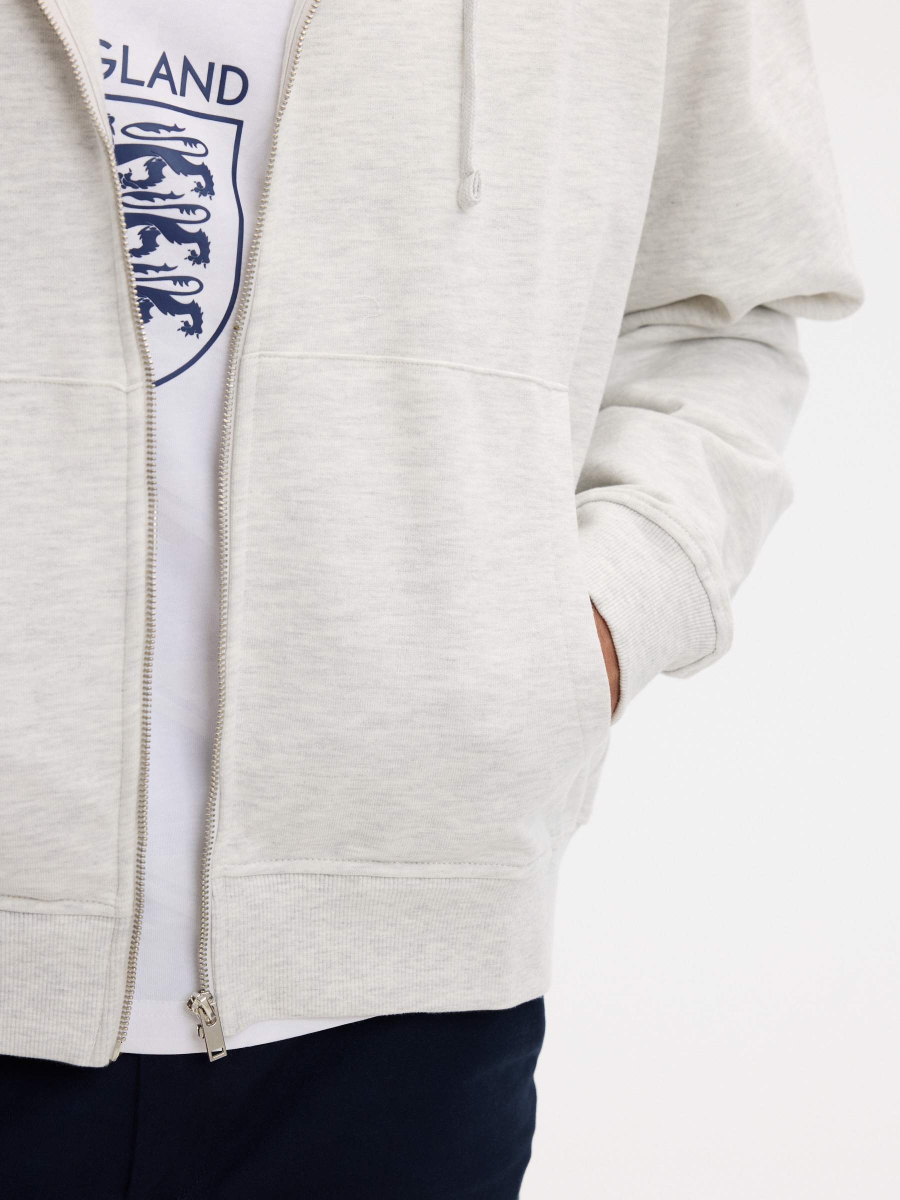  Oversized zip-up hoodie light grey vigore front view