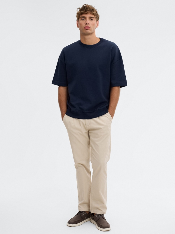 Plain short-sleeve T-shirt navy front view