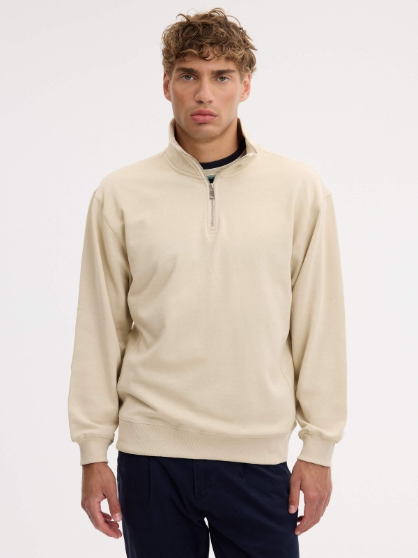 Sudadera cremallera semicisne lisa crudo vista media frontal