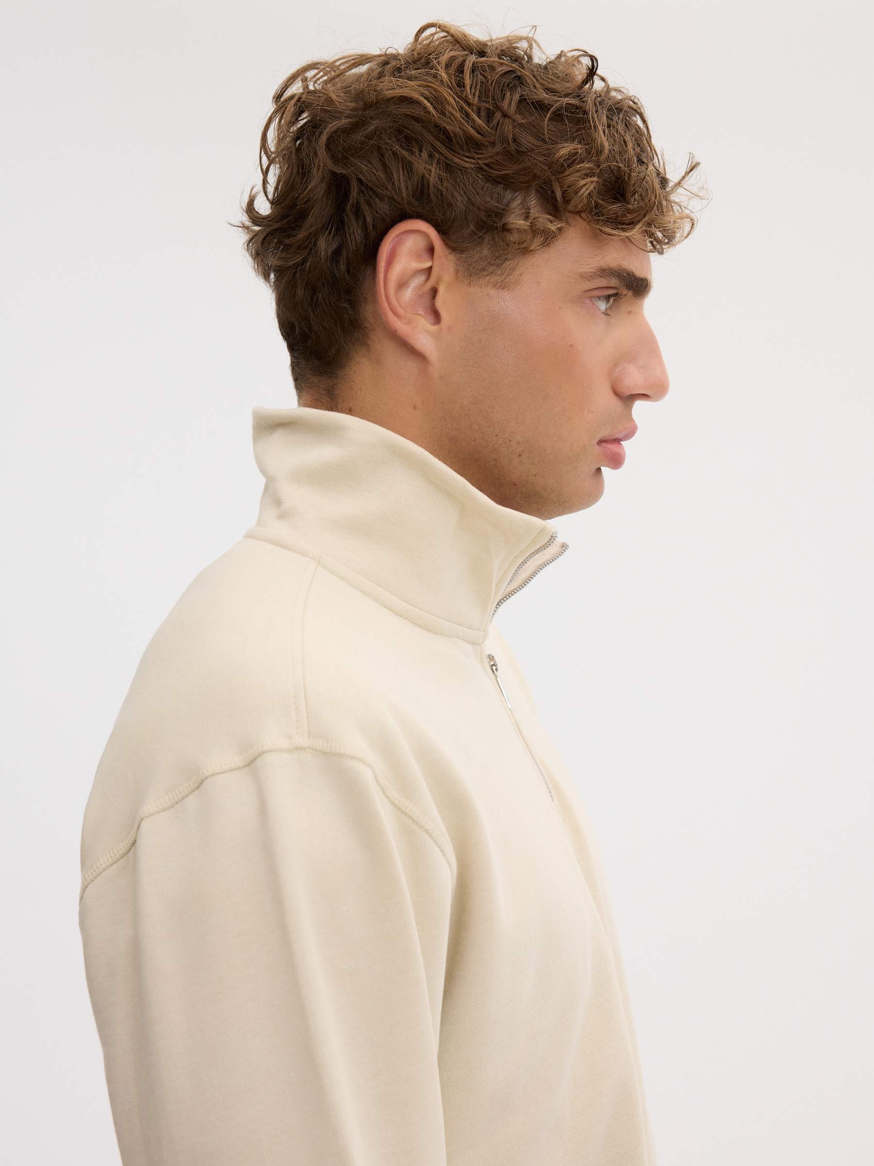 Plain zip-up mock-neck sweatshirt raw middle front view