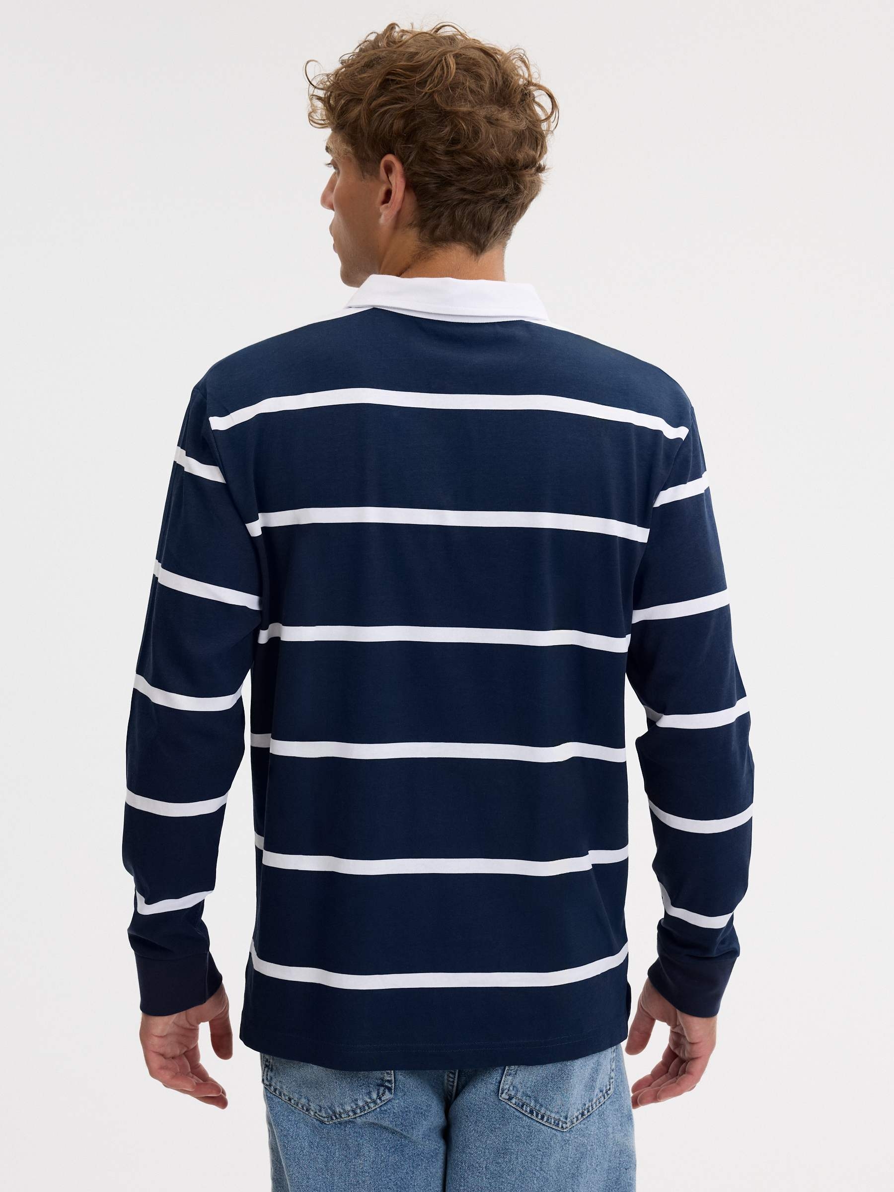 Polo oversize rayas manga larga azul marino vista media frontal