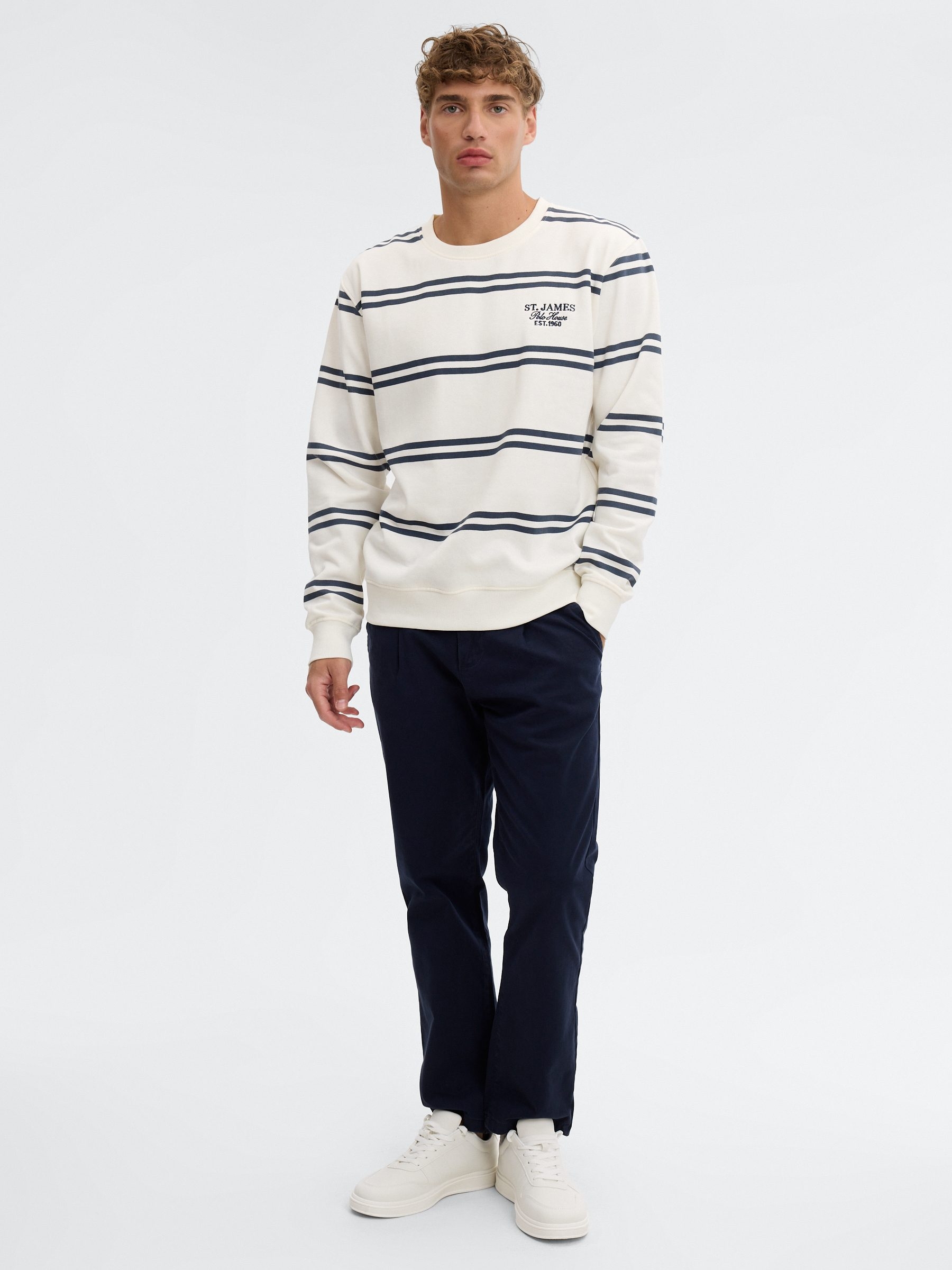 Sudadera rayas felpa oversized crudo vista media frontal