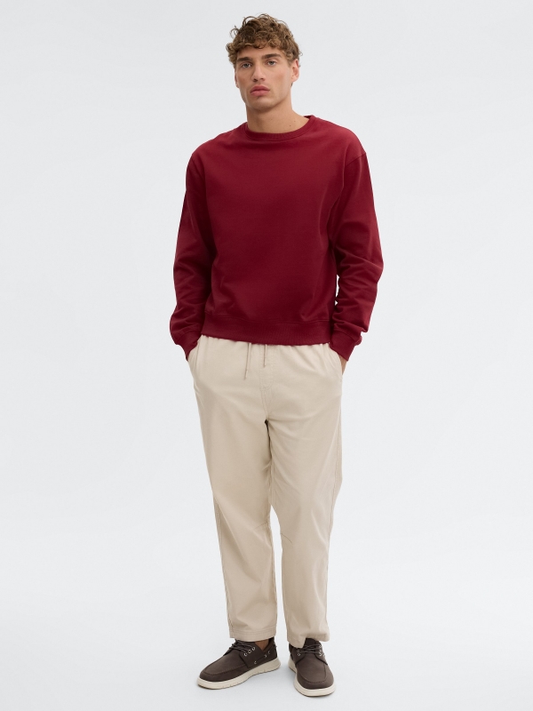 Sudadera básica oversize granate vista general frontal
