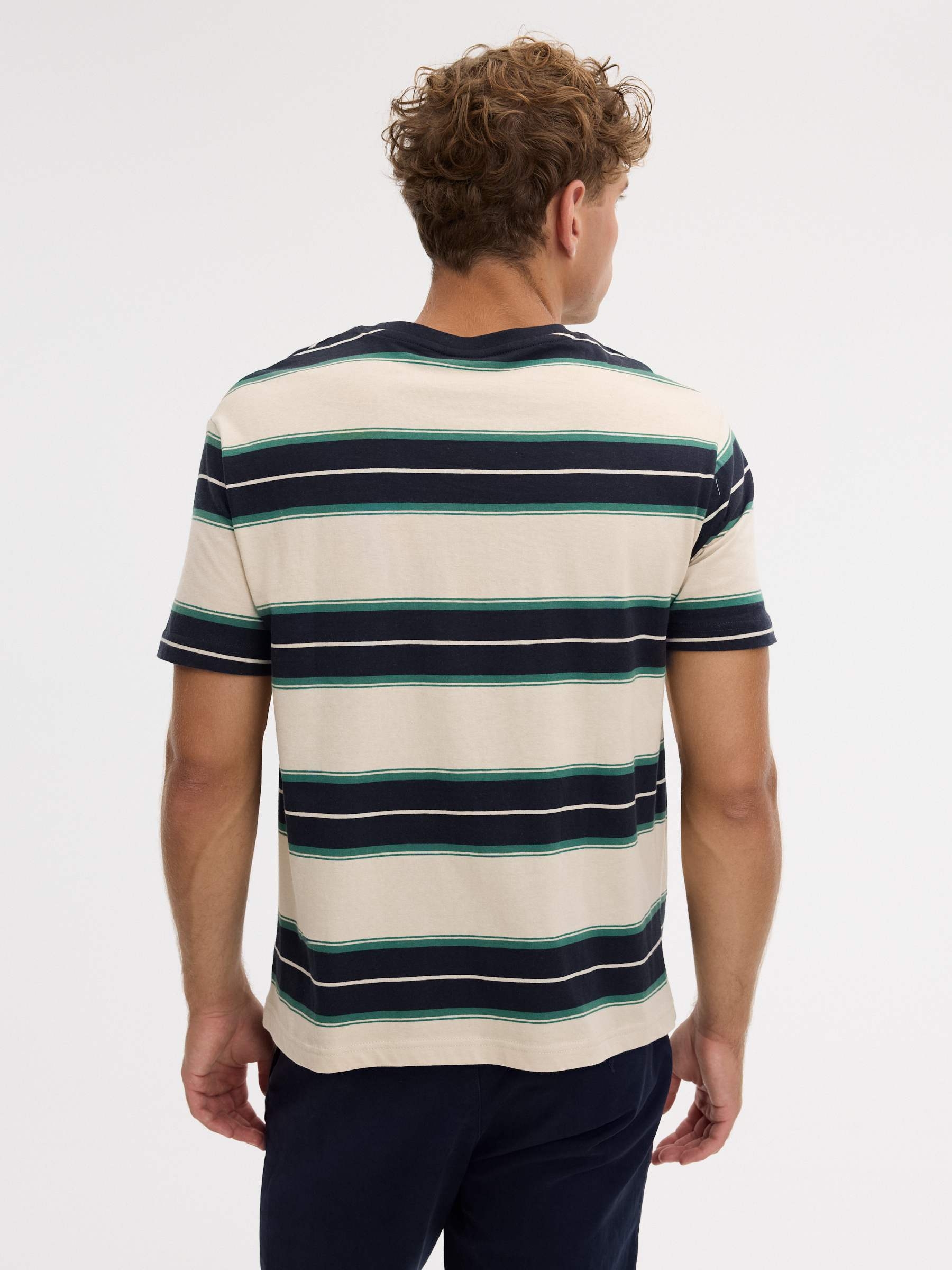 Striped T-shirt with crew neck navy middle front view