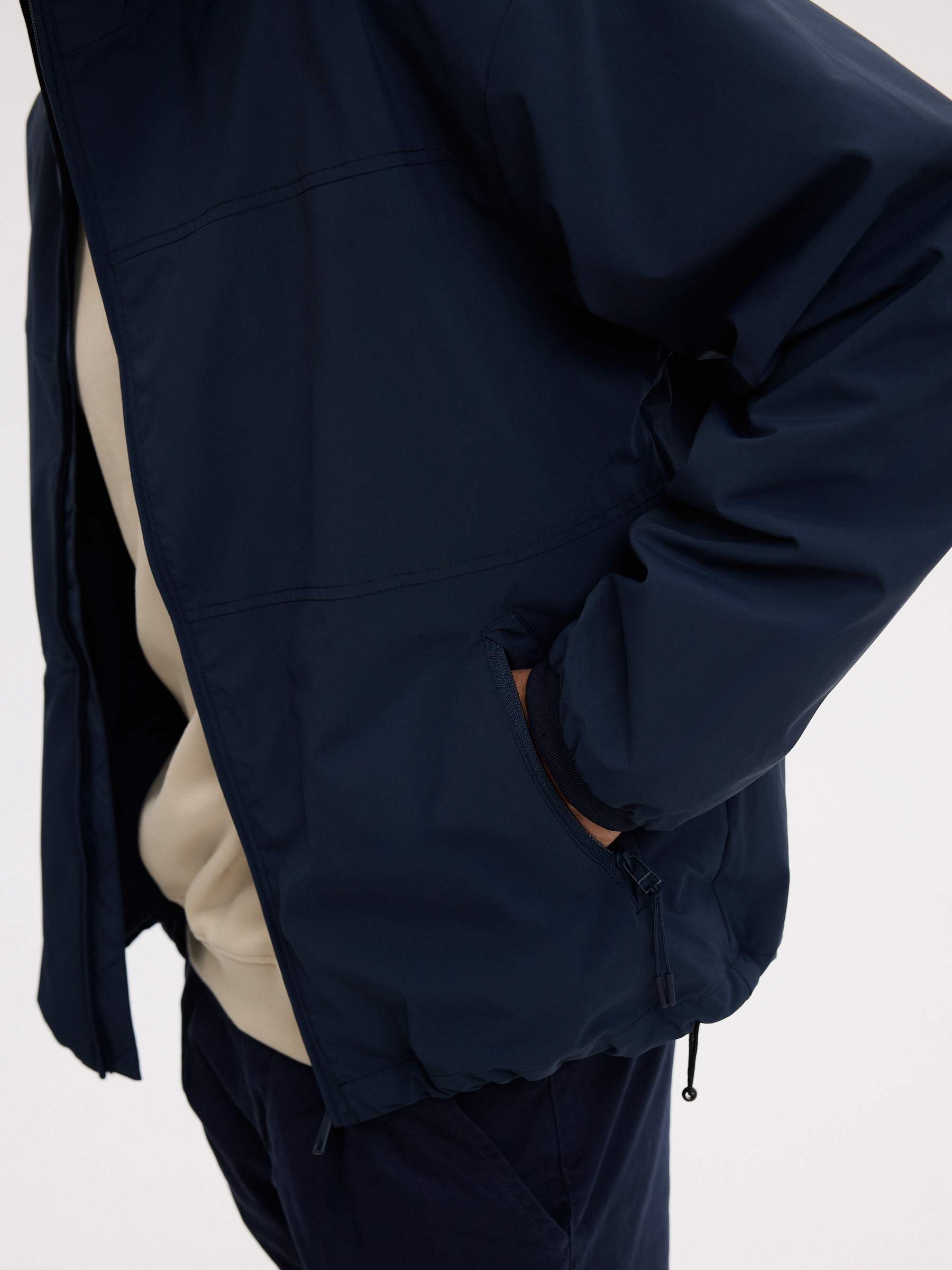 Light nylon hooded jacket navy middle front view