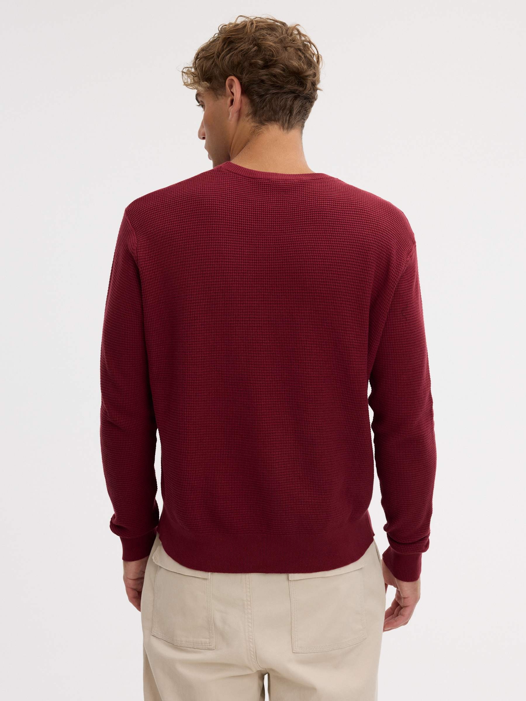 Jersey regular de punto liso cuello redondo granate vista media frontal