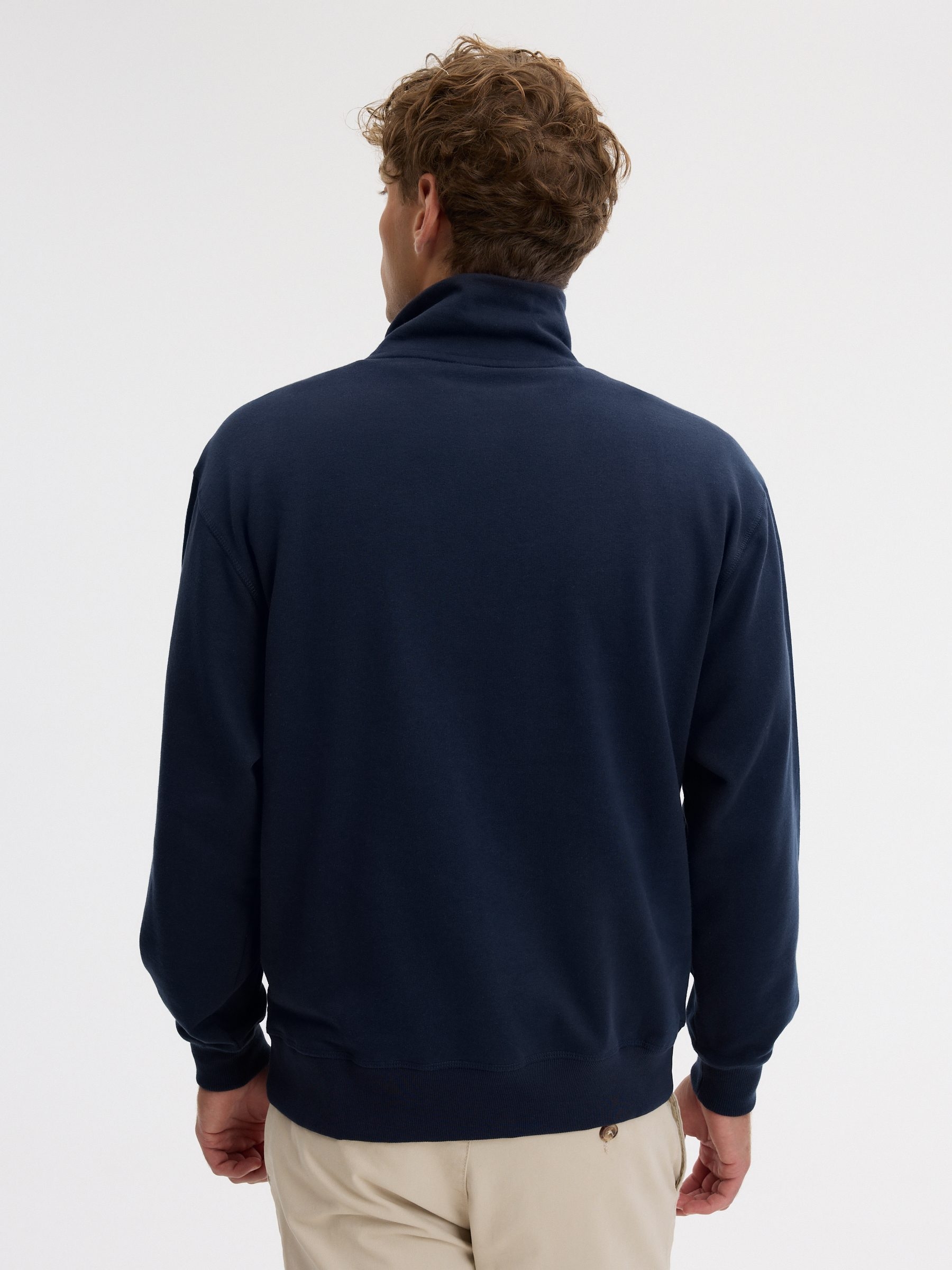 Pearl-knit sweater with zipper navy middle front view