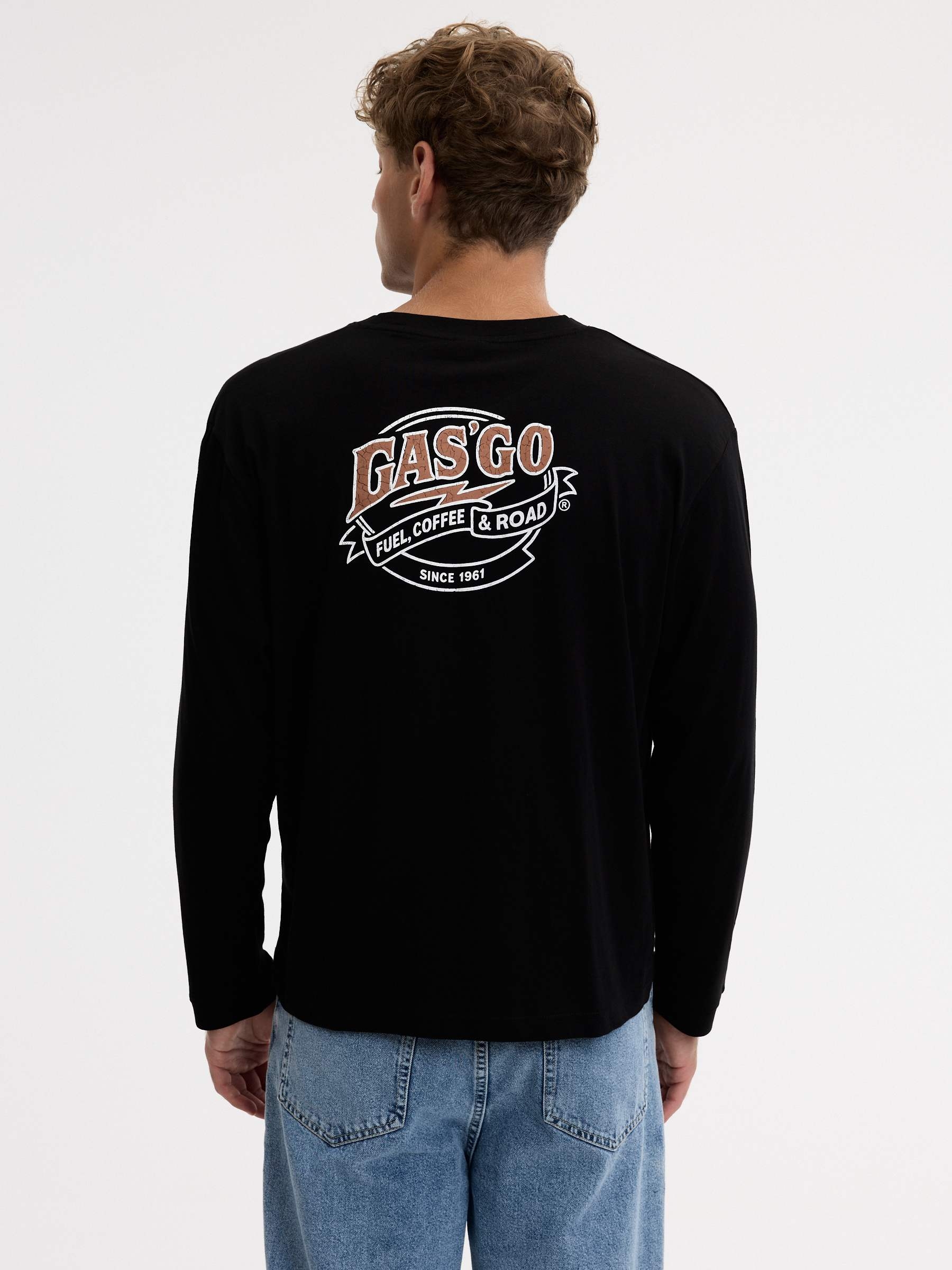 Long-sleeve motor T-shirt black middle front view