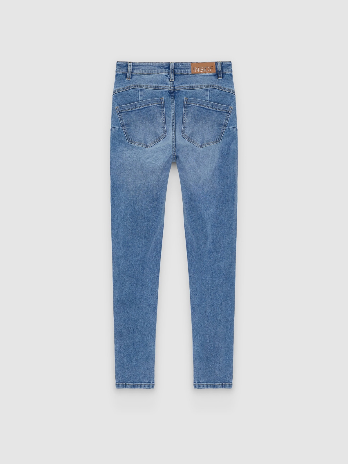 Jeans mid rise skinny push up azul claro vista traseira