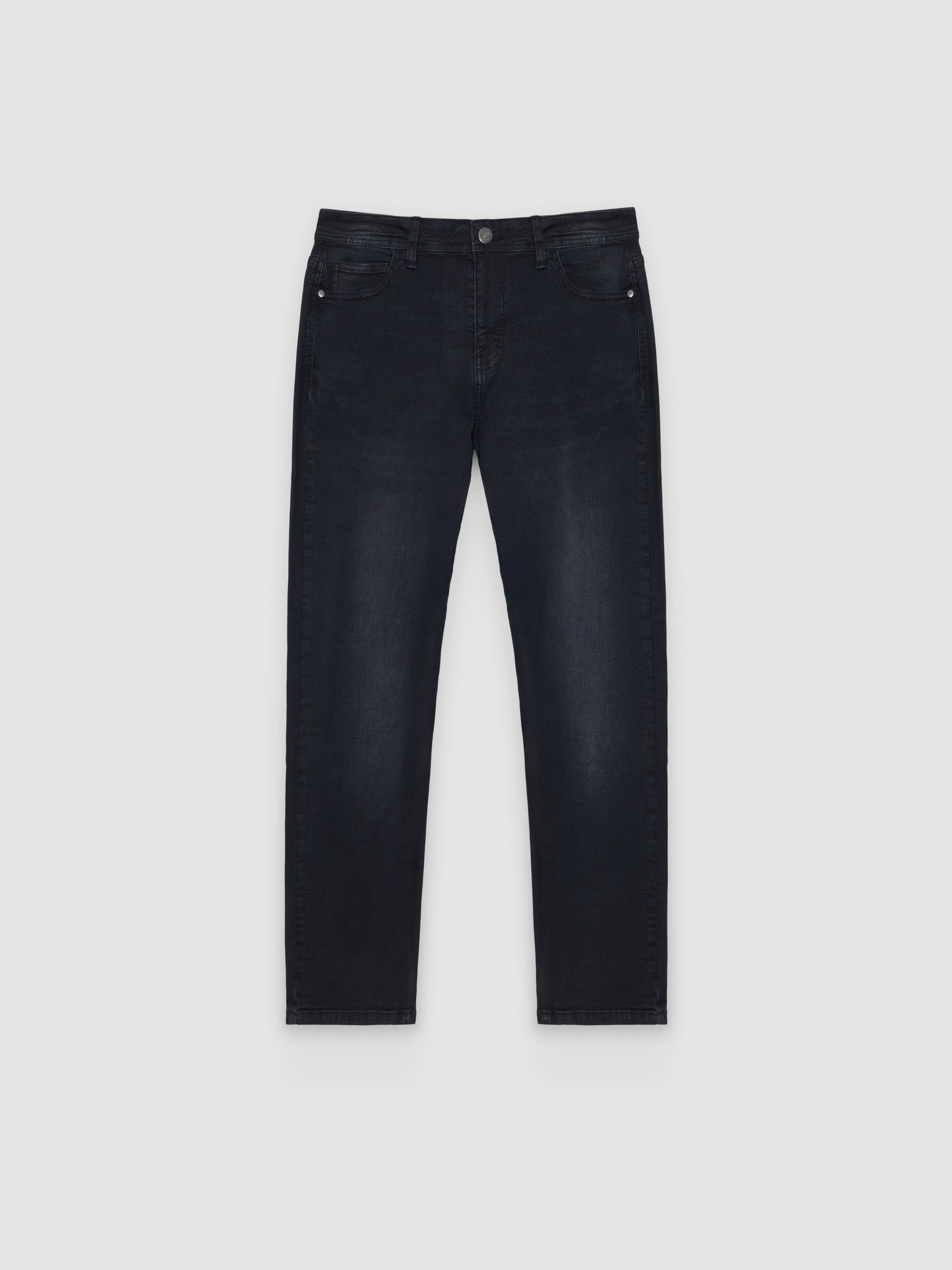 Grey denim slim jeans black front view
