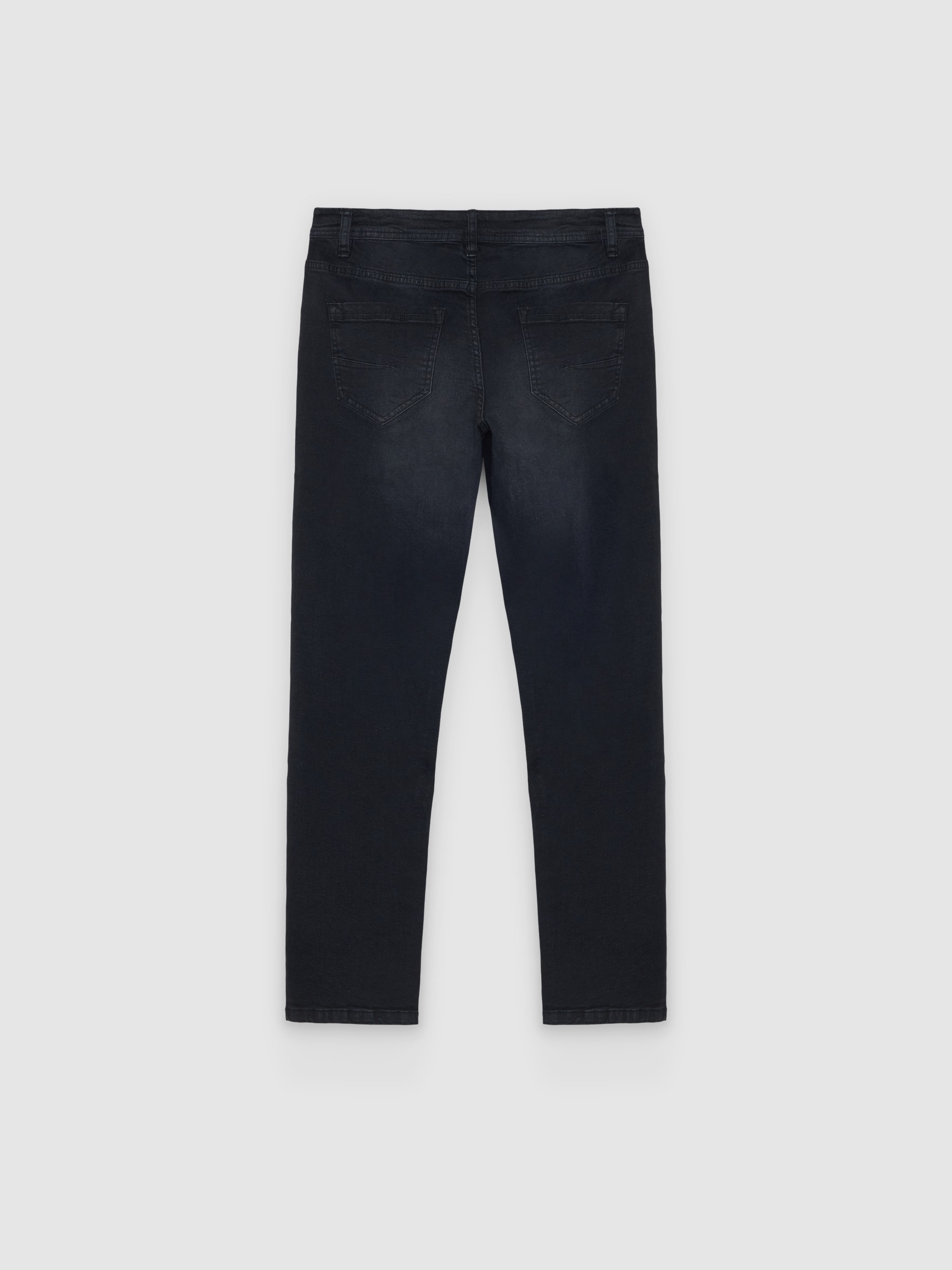 Grey denim slim jeans black front view