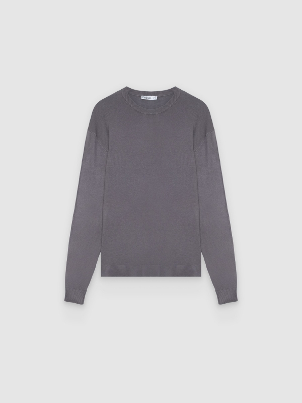  Plain knit jersey crew neck medium grey front view