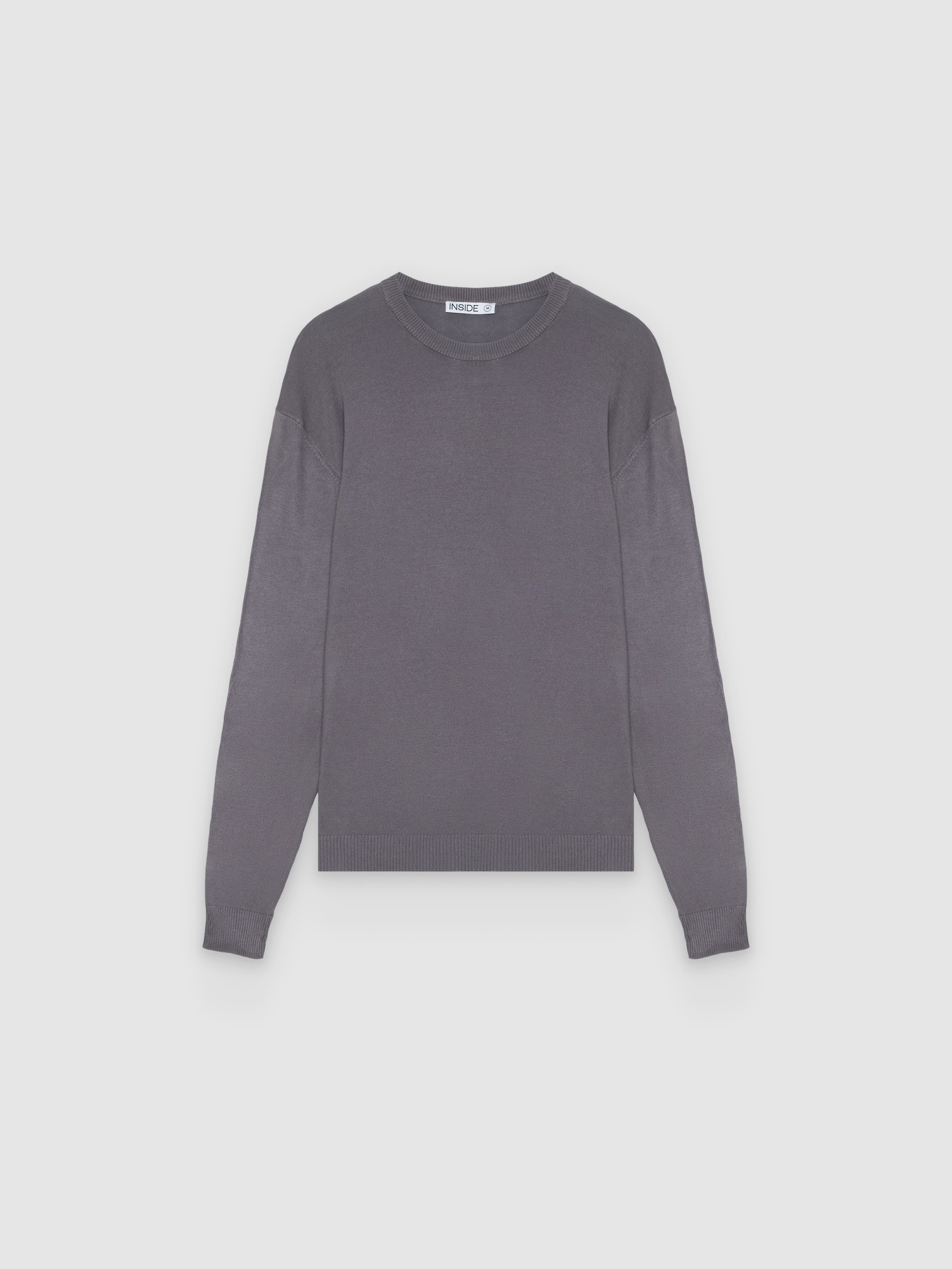  Plain knit jersey crew neck medium grey front view