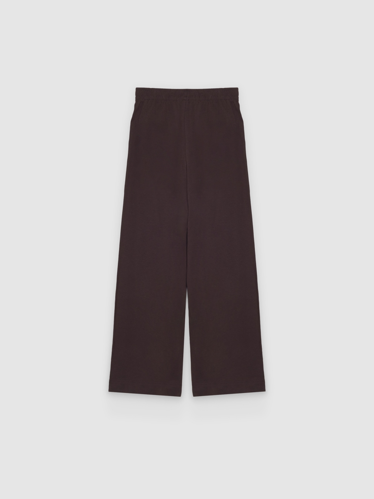 %Pto% High-waisted flowy cotton pants chocolate front view
