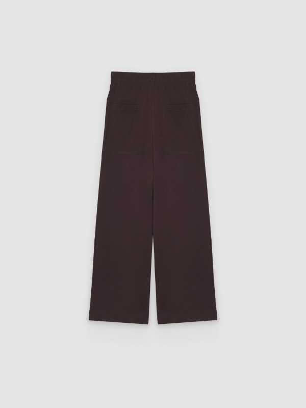 High-waisted flowy cotton pants chocolate back view