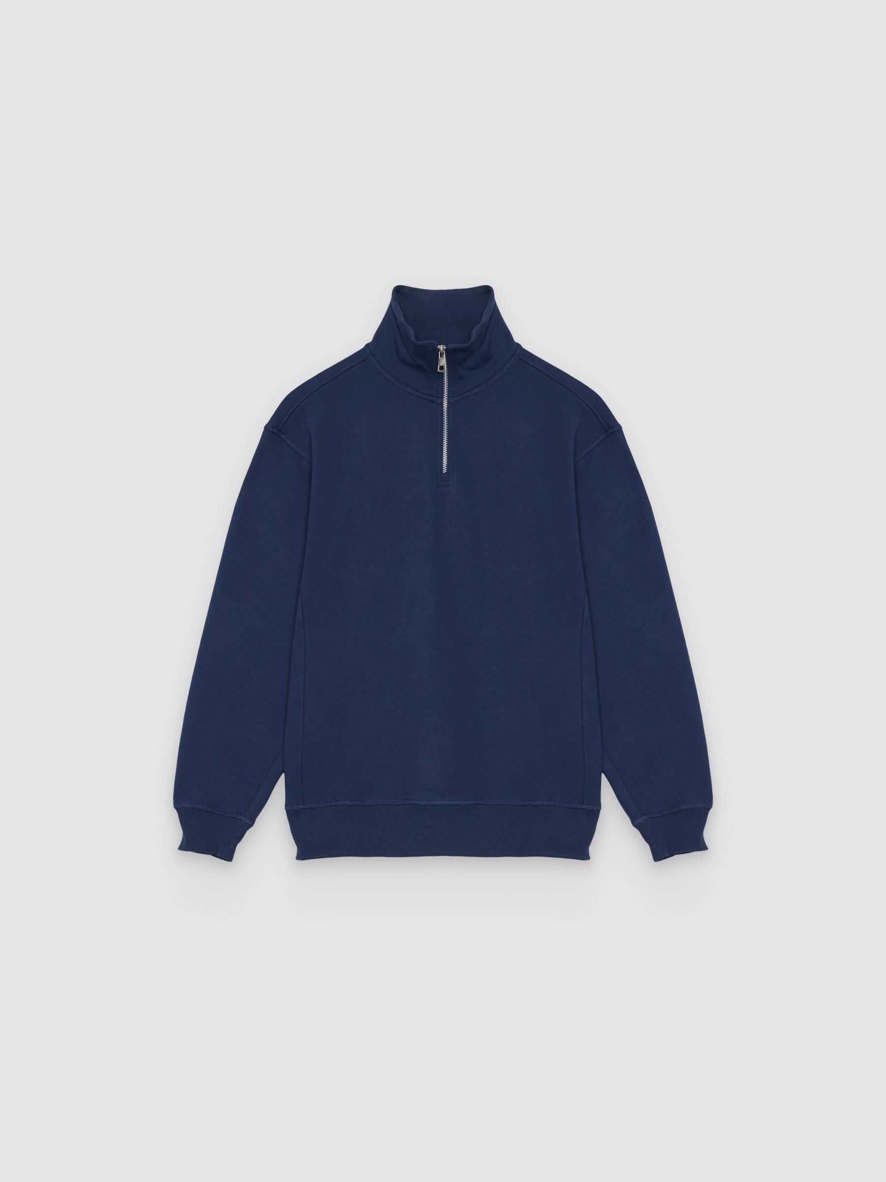 Sweatshirt com fecho semicisne lisa azul marinho vista meia frontal