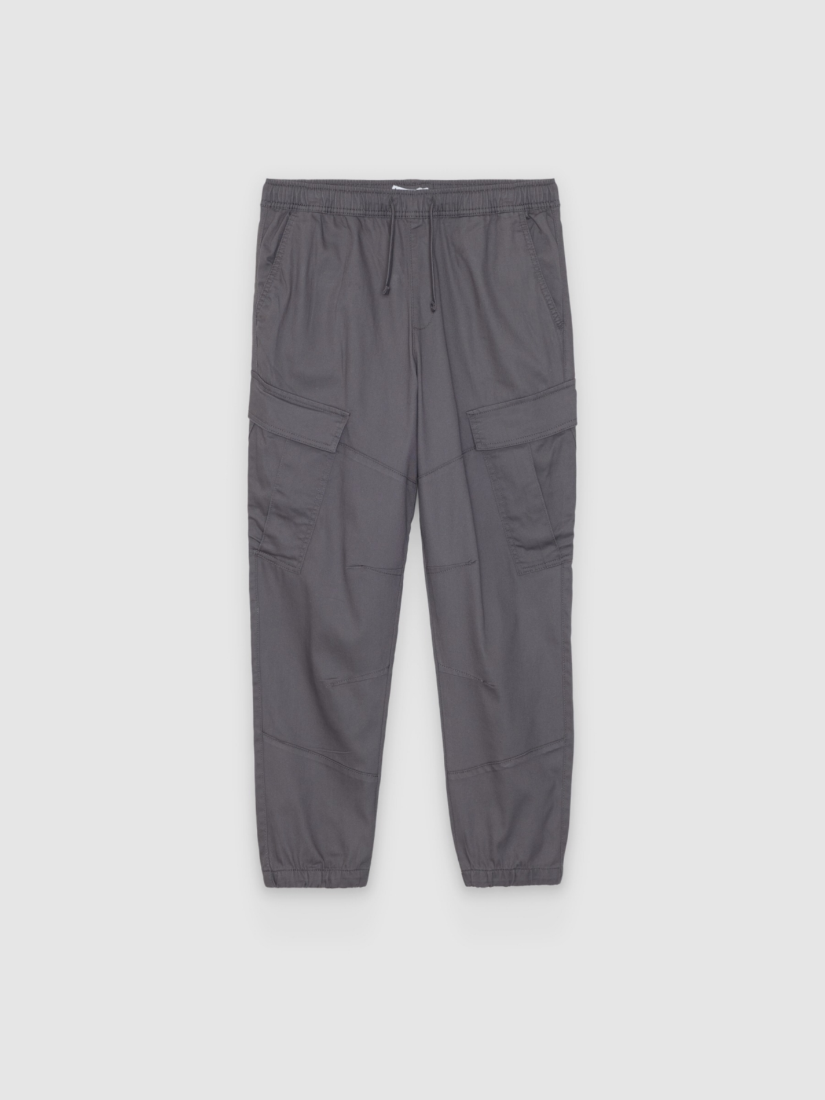 %Pto% Calça cargo jogger de cintura alta cinza meio vista frontal