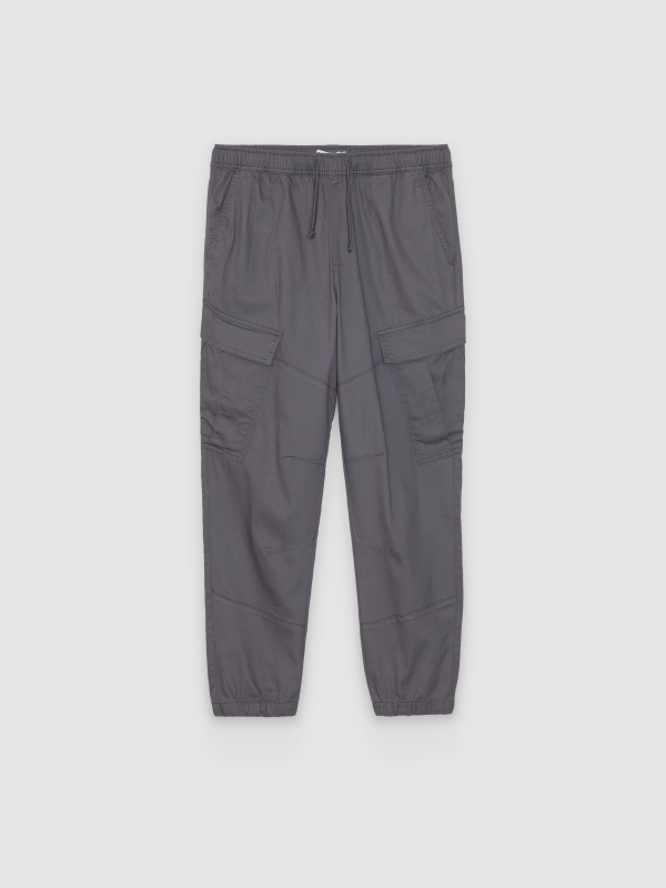  Calça cargo jogger de cintura alta cinza meio vista frontal