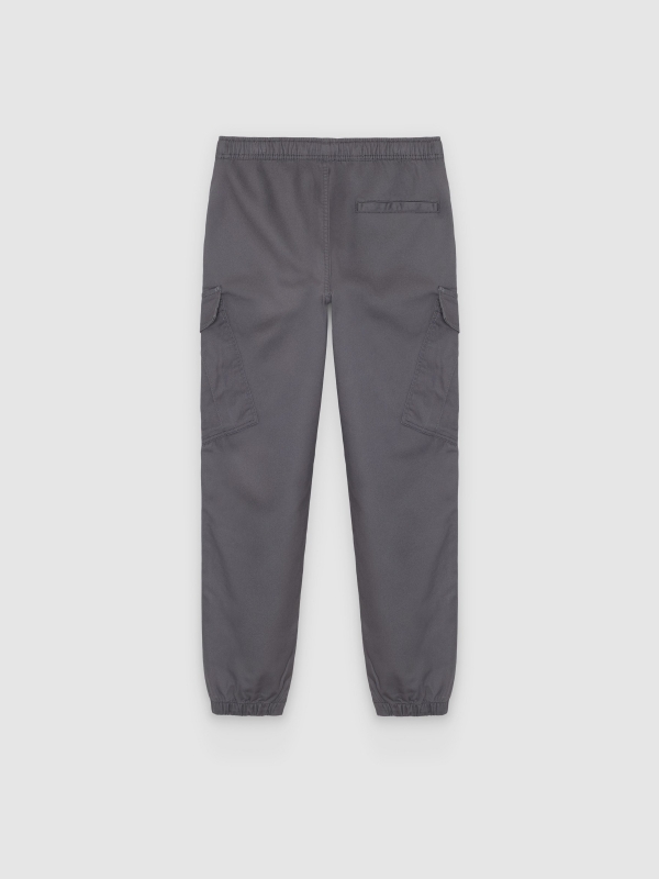 Calça cargo jogger de cintura alta cinza meio vista traseira