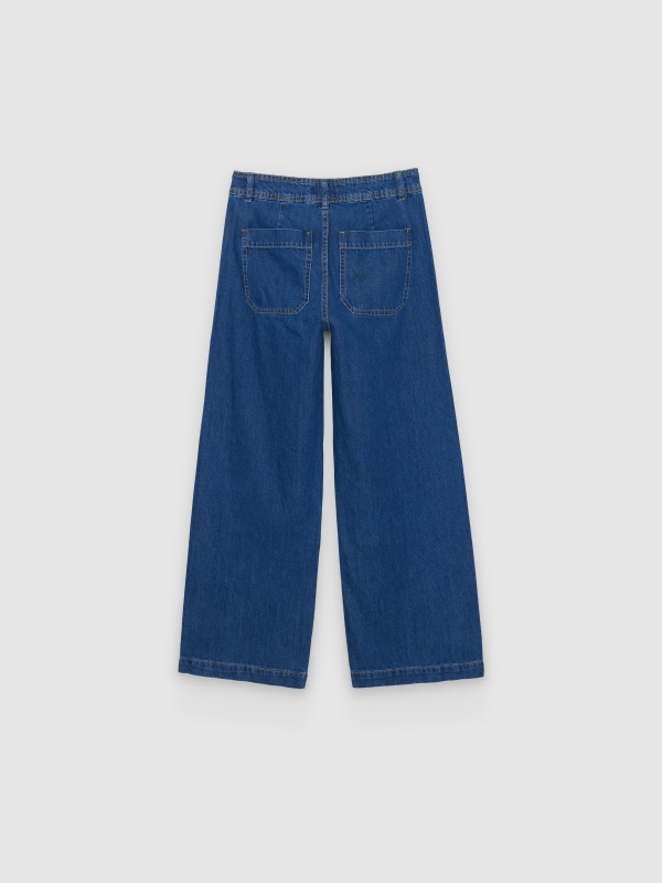 Jeans wide leg multibolsillos tiro alto azul vista trasera