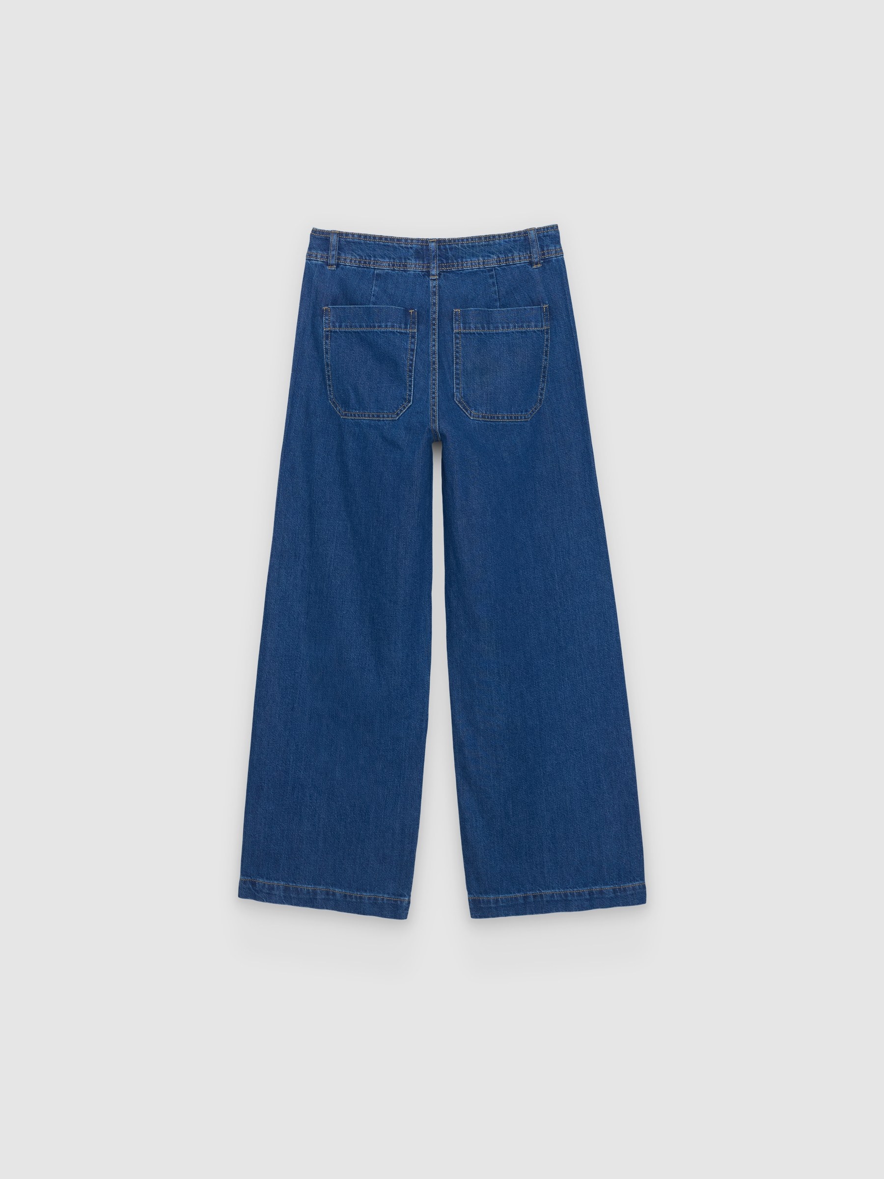 Jeans wide leg multibolsillos tiro alto azul vista general frontal