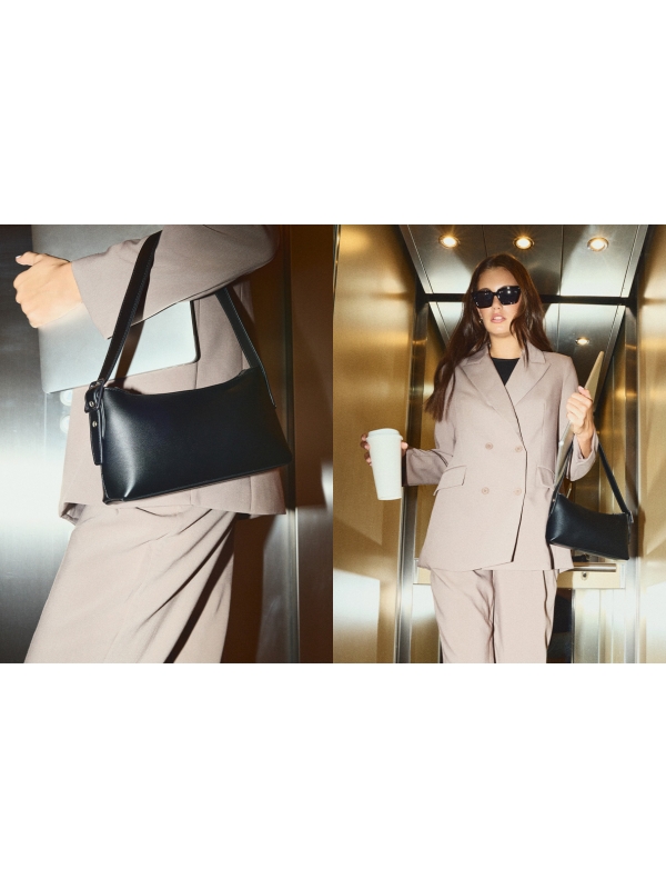  Bolso hombro efecto piel cremallera negro