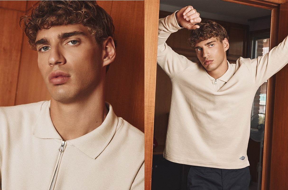 Plain long-sleeve oversized polo raw middle front view