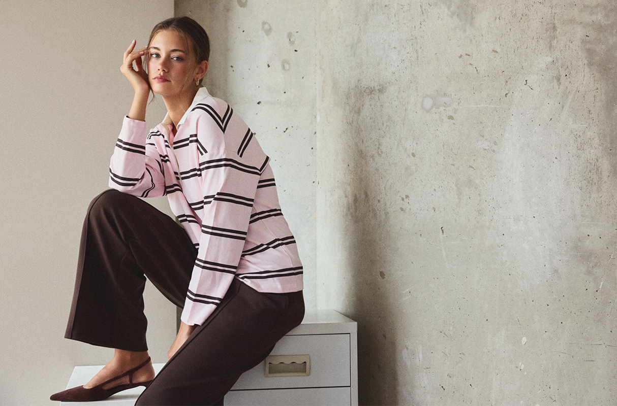 Sudadera polo felpa rayas rosa claro vista media frontal
