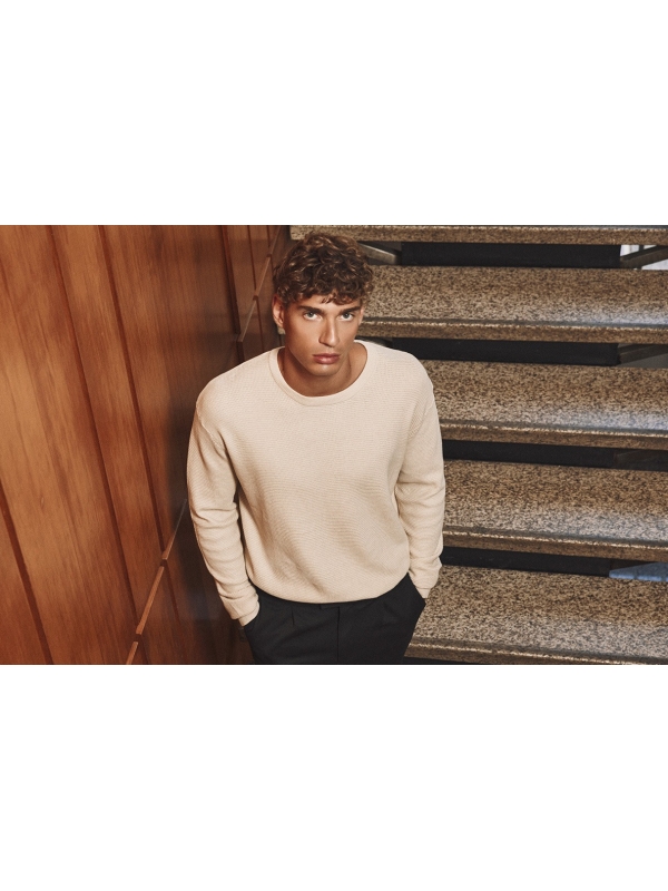  Jersey regular de punto liso cuello redondo crudo