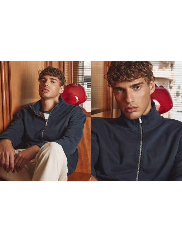  Chaqueta canalé cremallera cuello alto azul marino