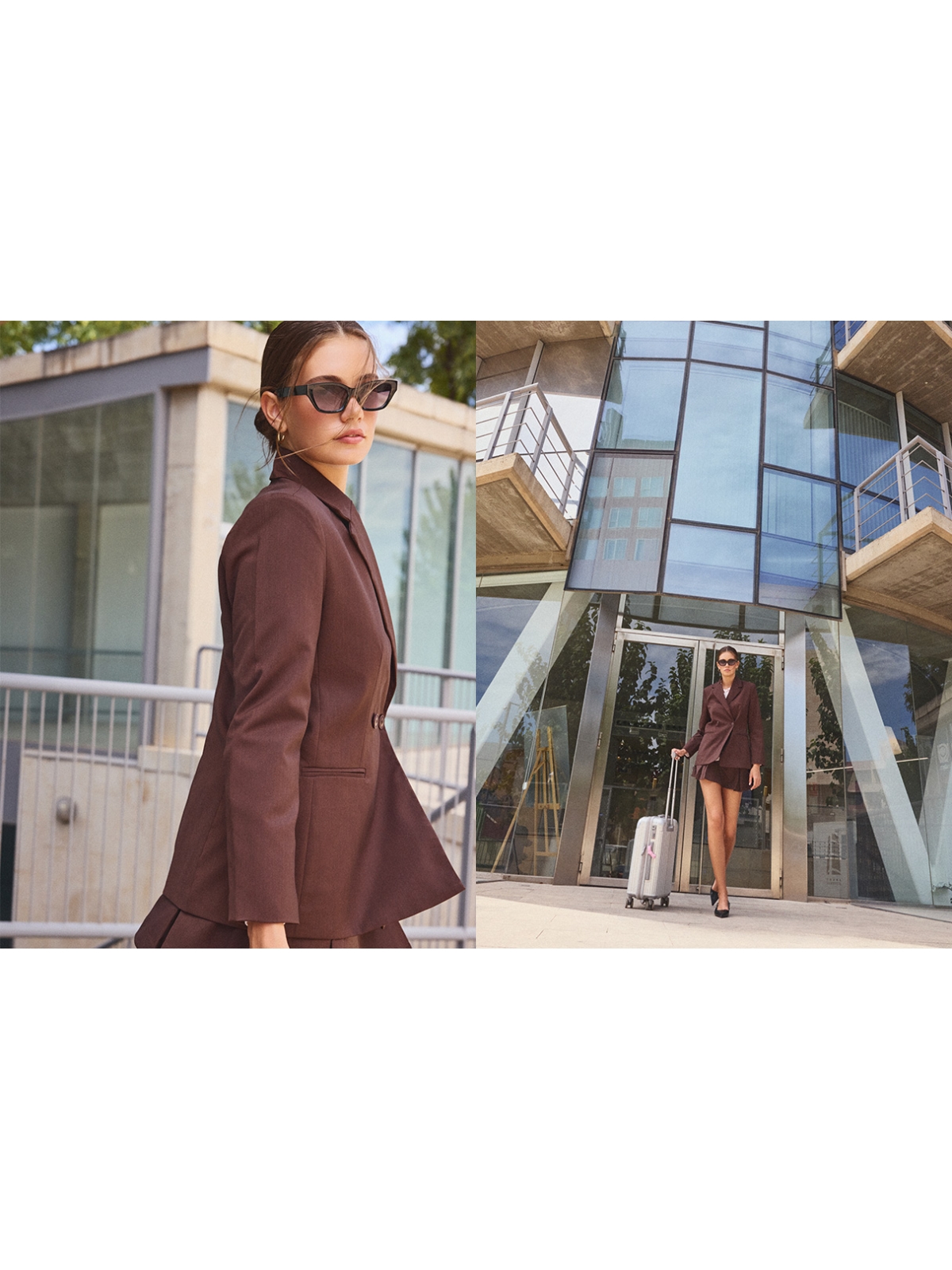 %NewExtra% Double-breasted slim fit blazer chocolate