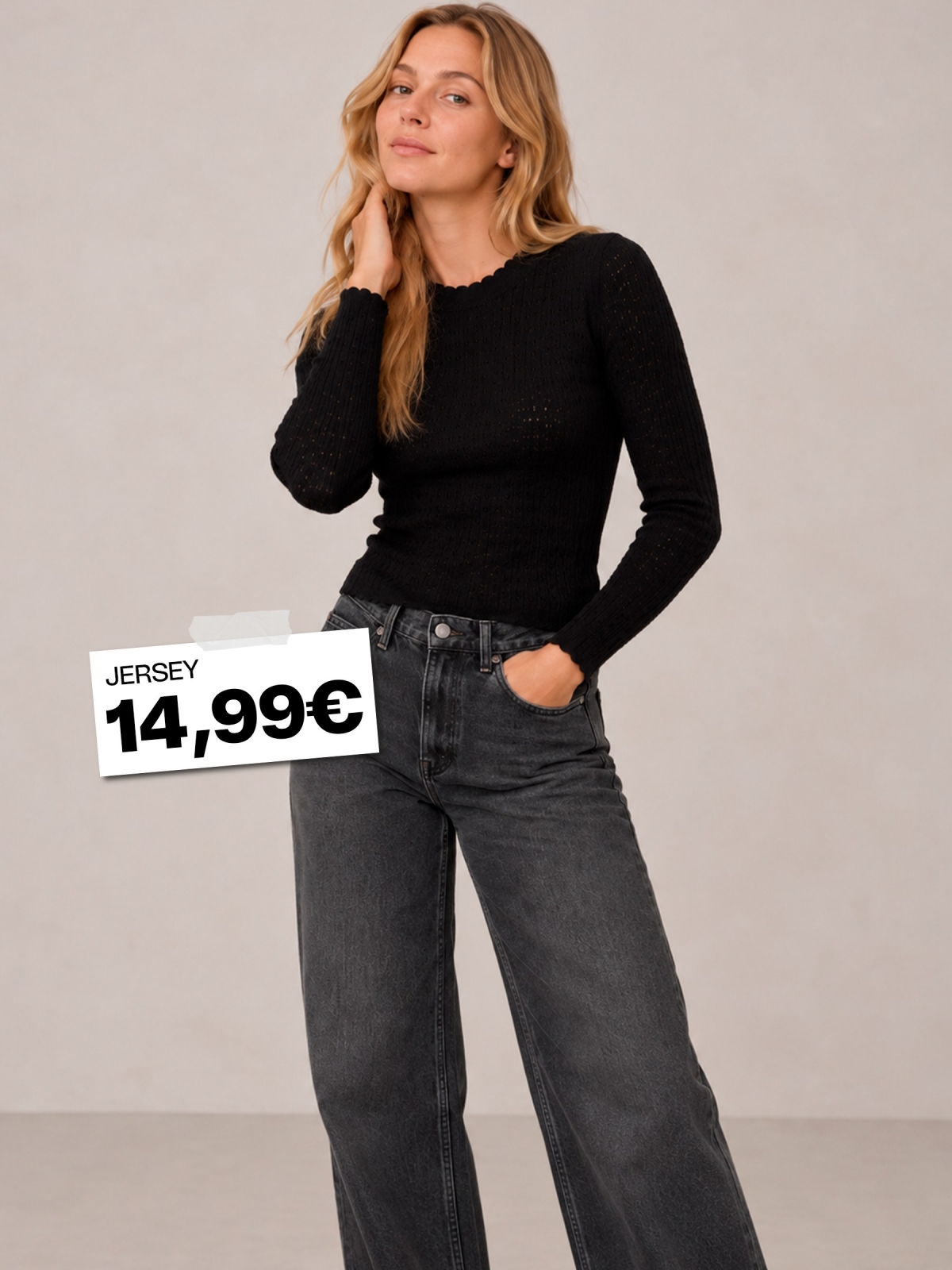 %Extra%%Cover% Openwork round-neck slim sweater