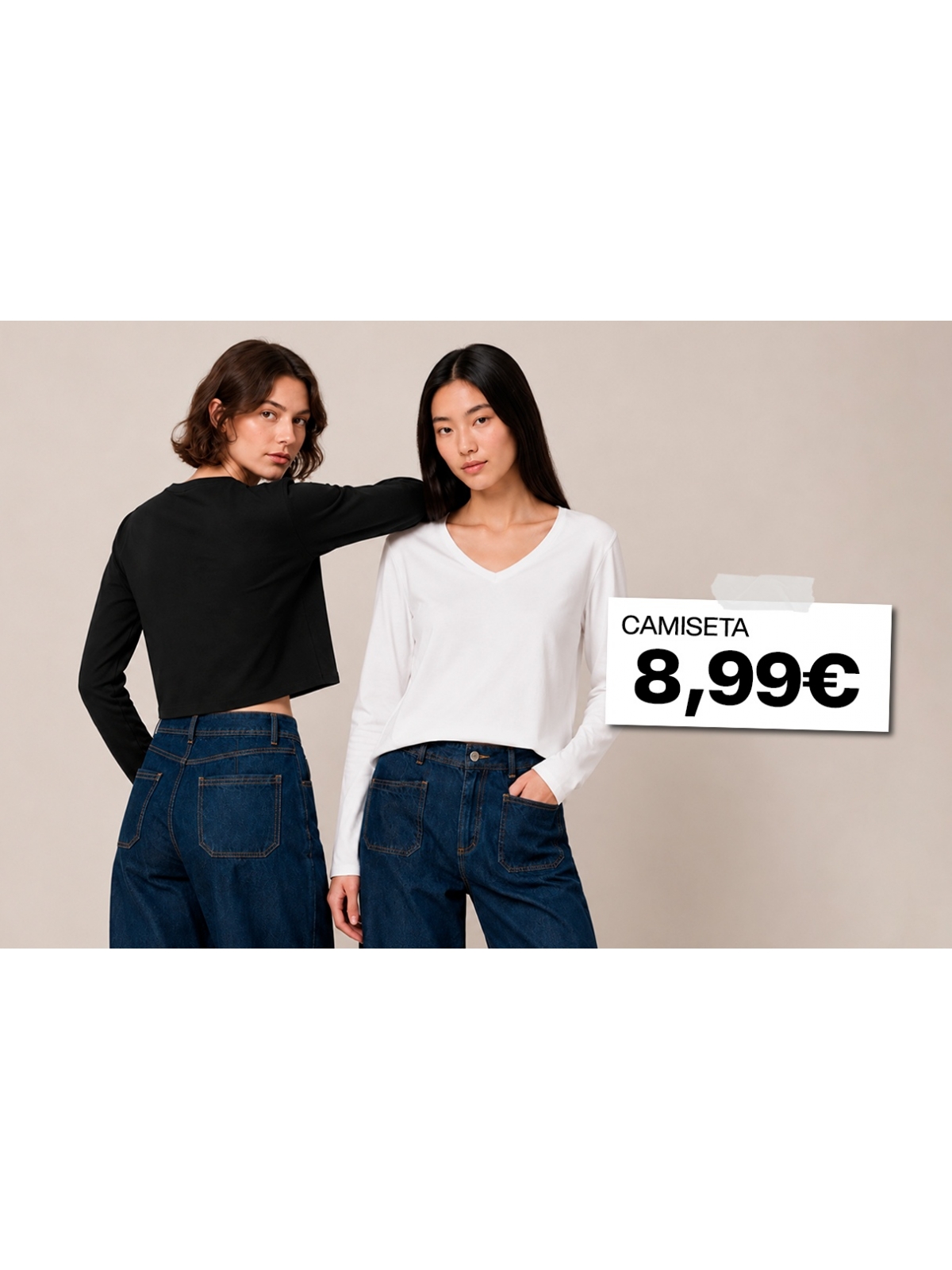 %Extra%%Cover% Camiseta básica cuello pico manga larga