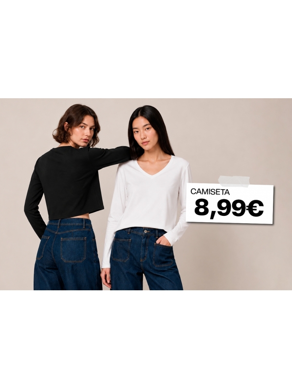  Basic V-neck long-sleeve T-shirt