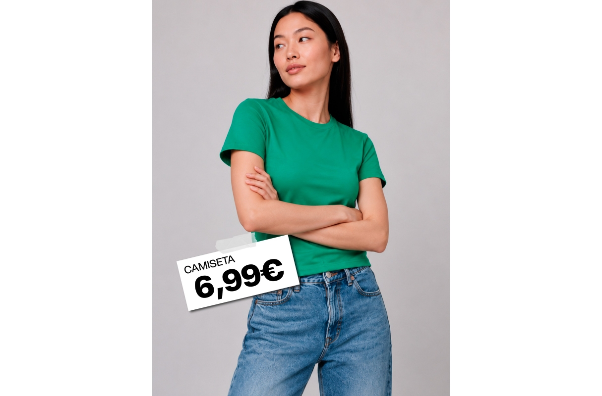 Camiseta básica algodón regular verde vista media frontal