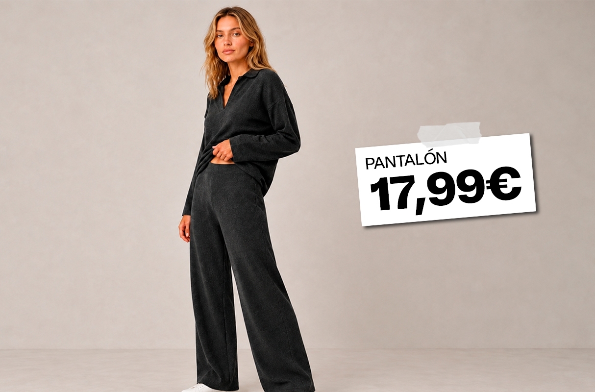 %Pto% Calça wide leg de cintura alta melange escuro vista frontal