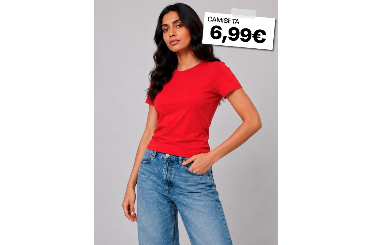 Basic cotton regular t-shirt carmine middle front view