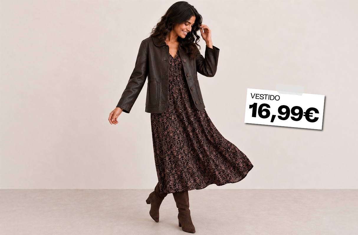  Vestido midi flores textura negro vista frontal