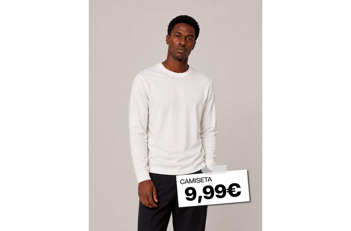 T-shirt básica de manga comprida branco vista meia frontal