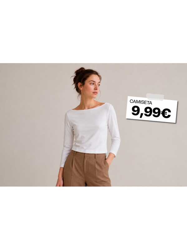  Camiseta básica cuello barco algodón