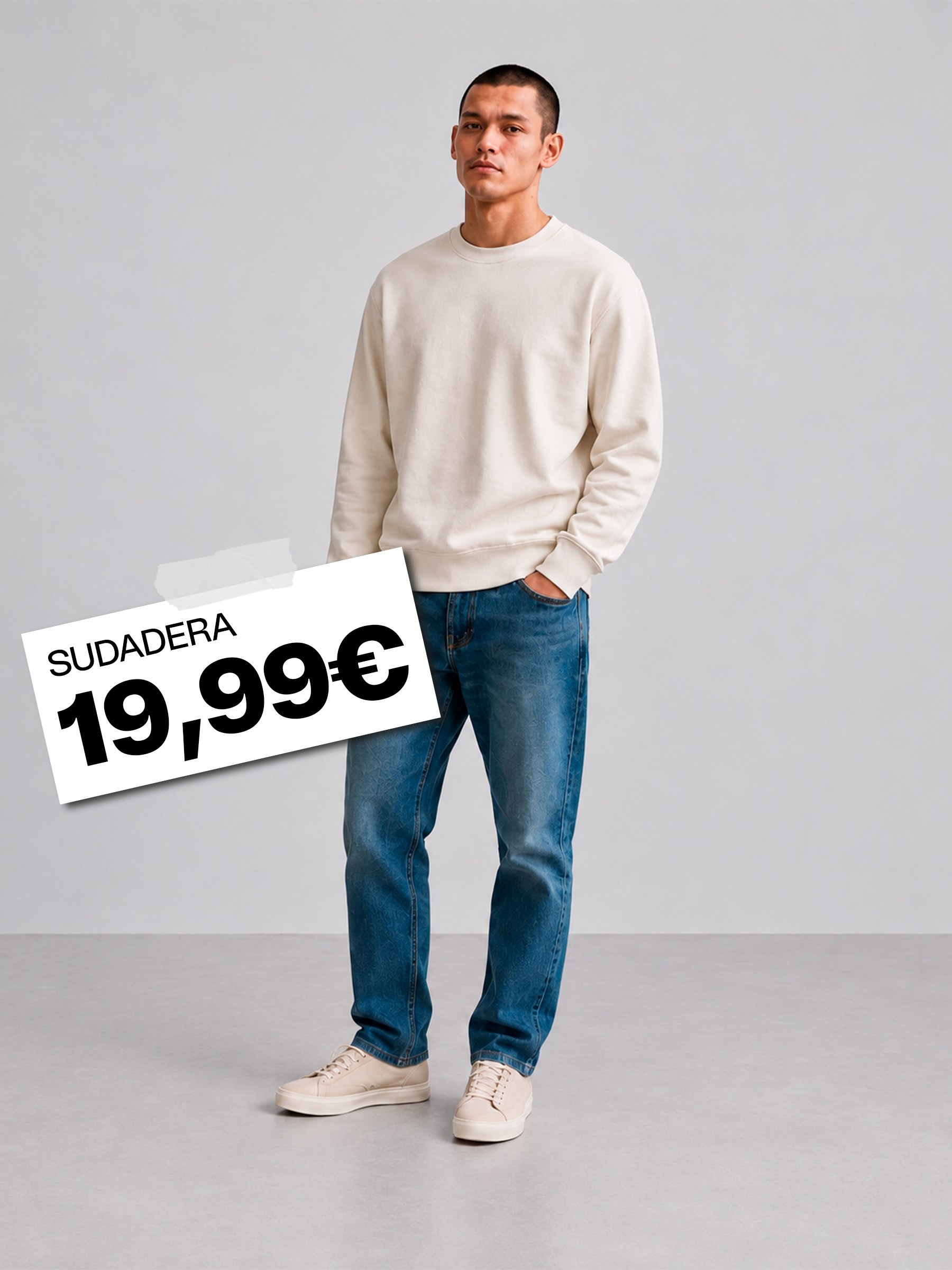 Sudadera básica oversize crudo vista media frontal
