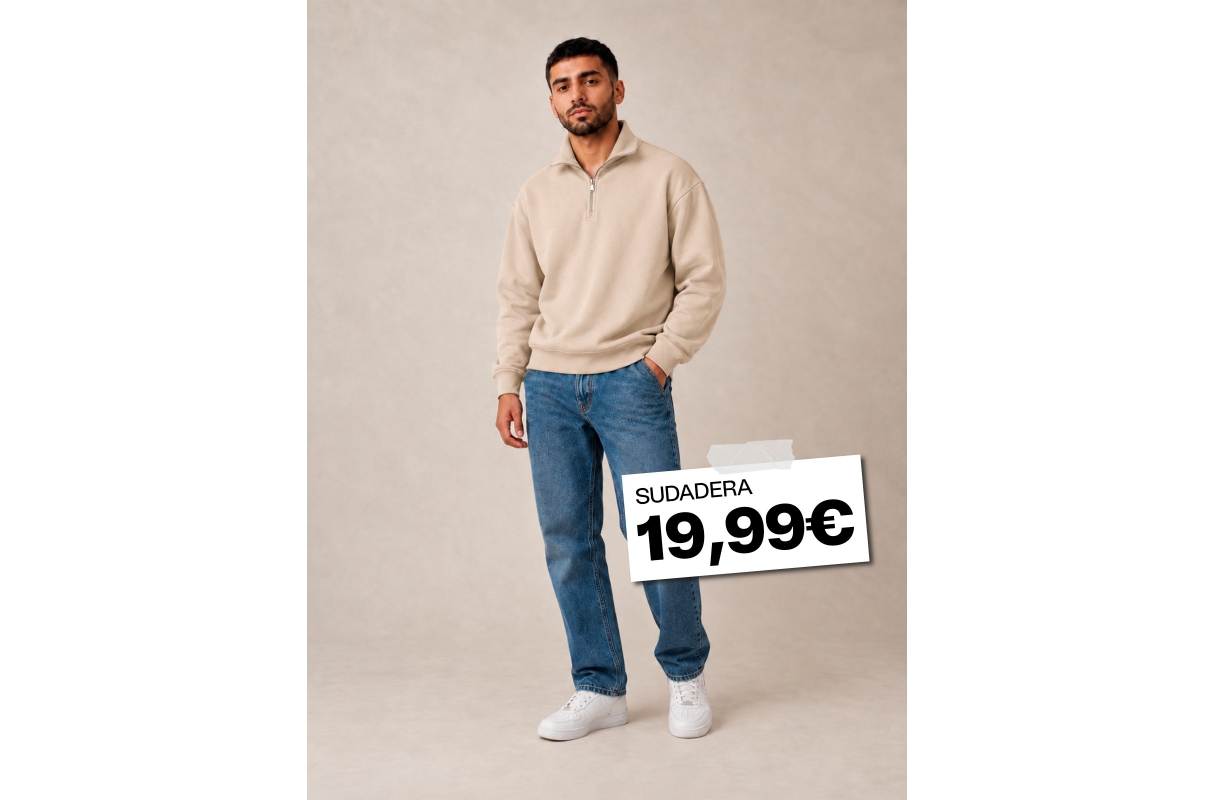 Plain zip-up mock-neck sweatshirt raw middle front view
