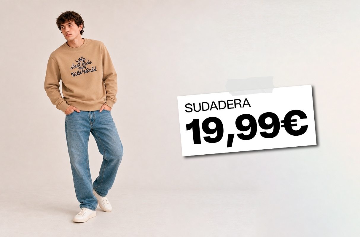 Sudadera texto bordado oversize beige vista media frontal