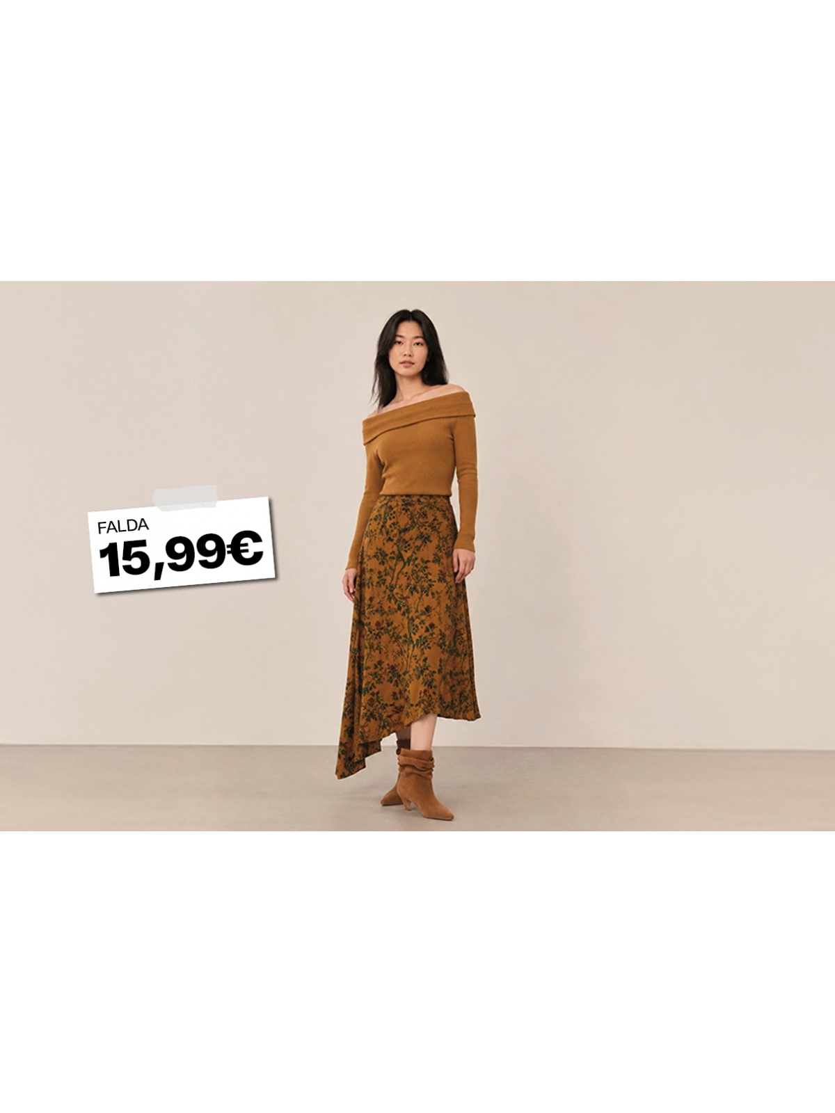 %Extra%%Cover% Falda midi asimétrica flores
