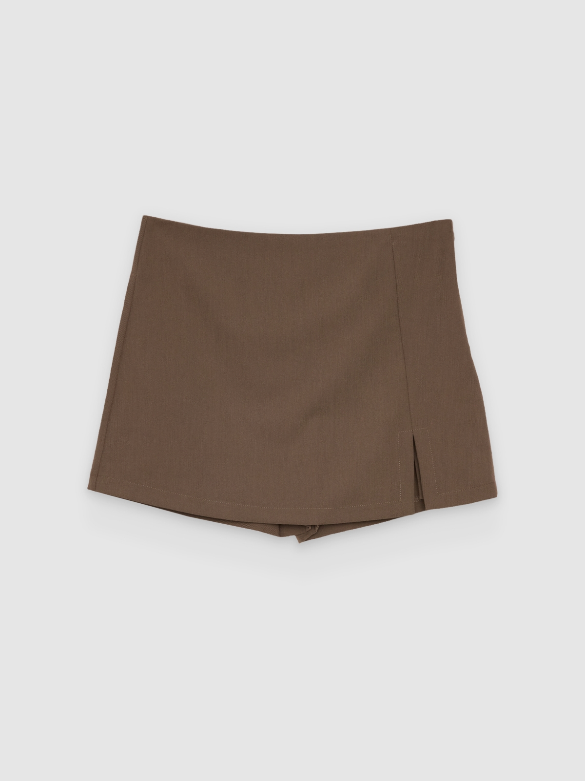 %Pto% Saia-calça alta com abertura taupe vista frontal