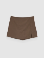 %Pto% Saia-calça alta com abertura taupe vista frontal
