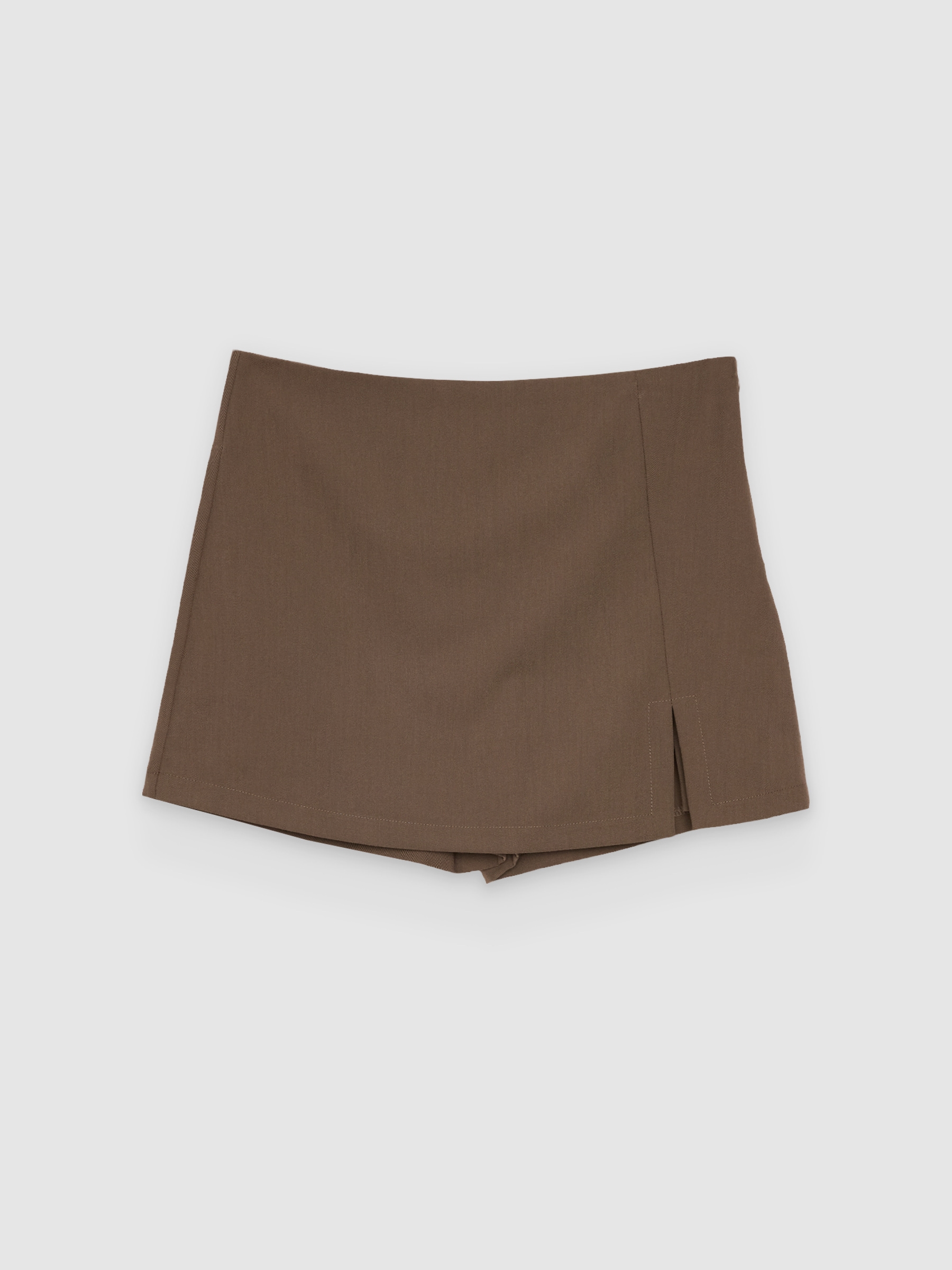  Saia-calça alta com abertura taupe vista frontal