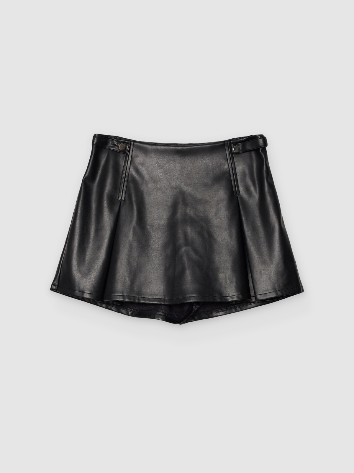 %Pto% Saia-calça plissada efeito couro preto vista frontal