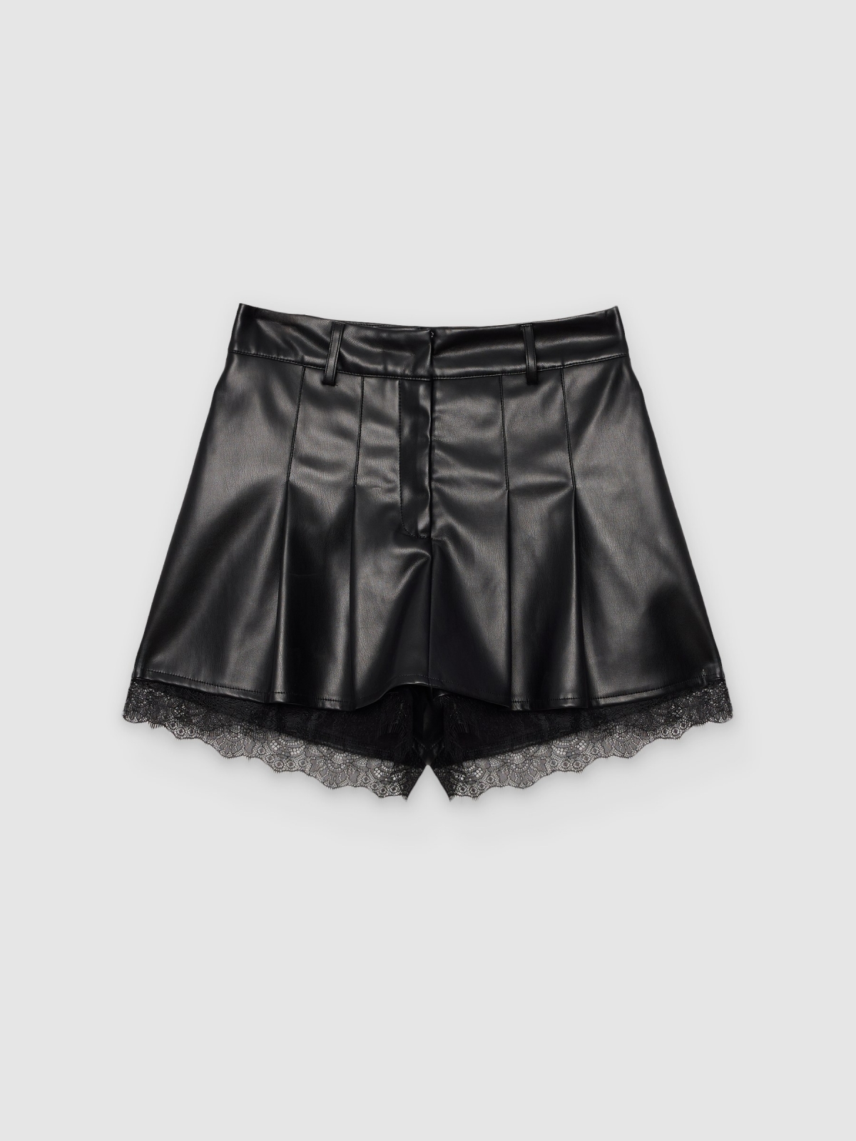 %Pto% Falda pantalón efecto piel encaje negro vista frontal