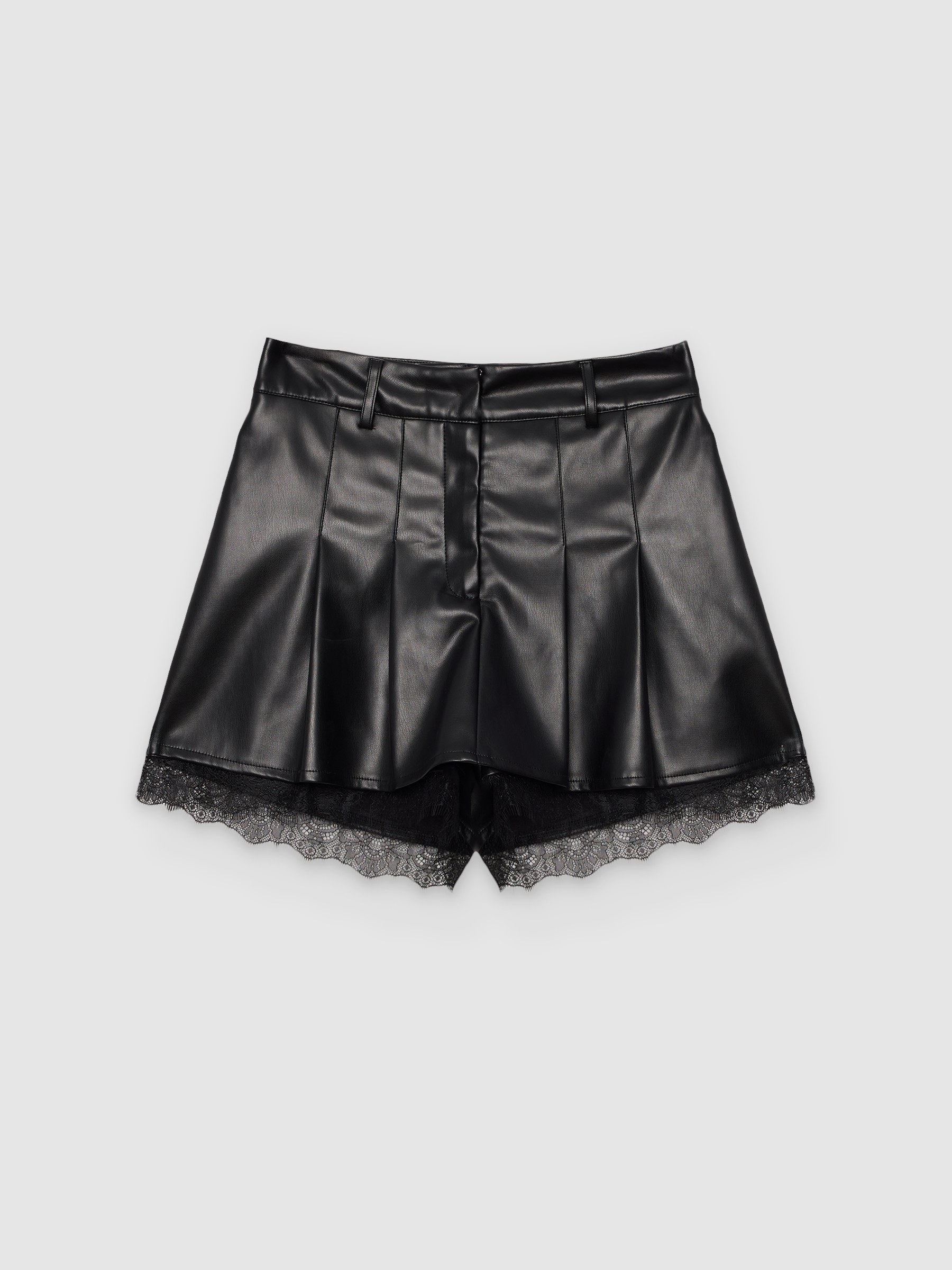  Saia-calça efeito couro renda preto vista frontal